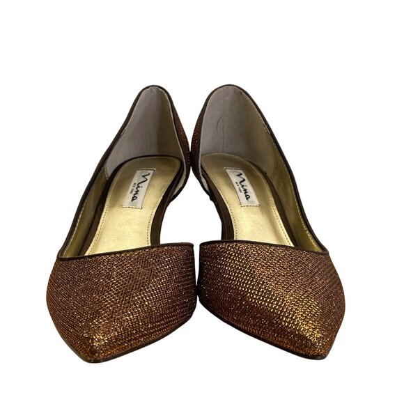 Nina New York Bronze Glitter & Leather Sole Pointed-Toe Stiletto Heels 7.5M - Picture 2 of 9
